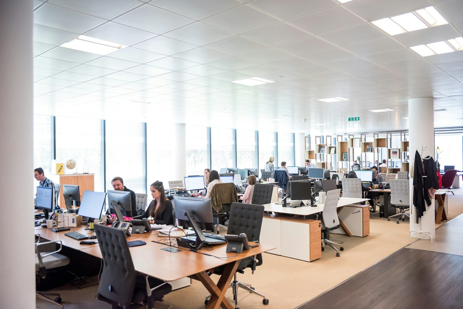 Team working together in an open office environment