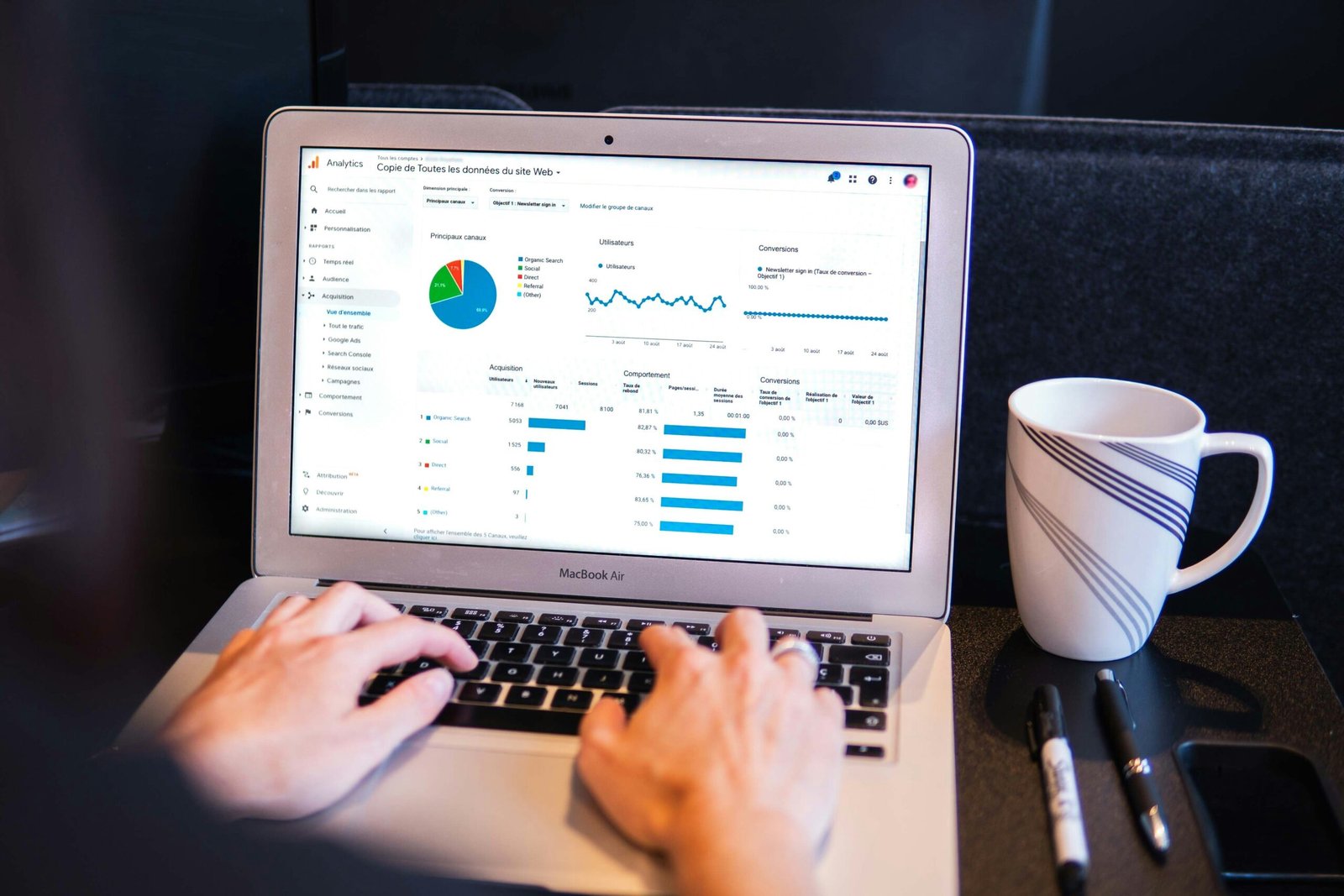 Business analytics dashboard showing data visualisations and reports