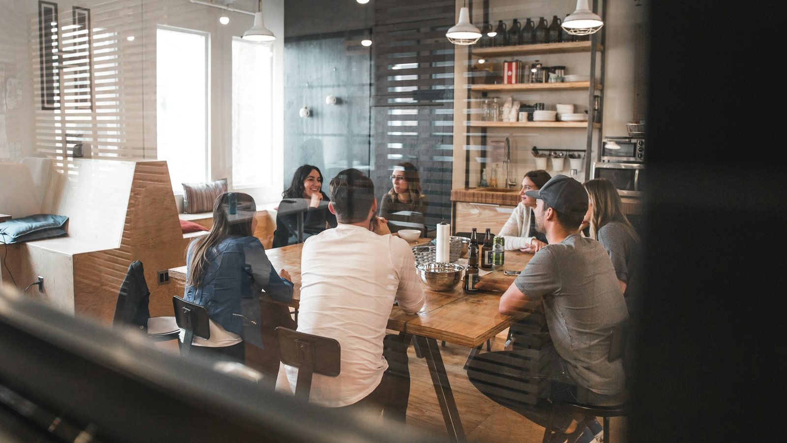 Employees collaborating in a modern workplace
