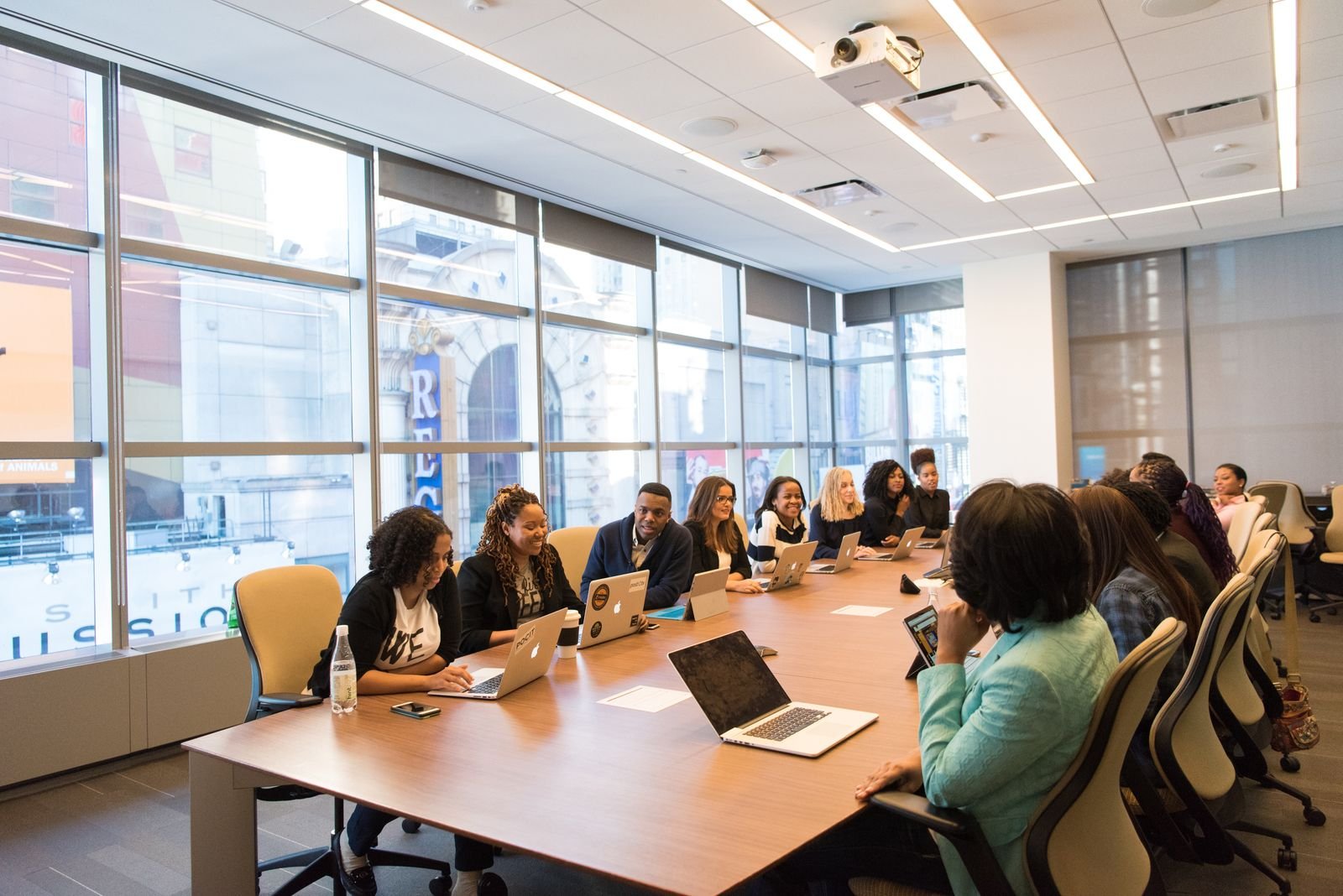 Modern conference room prepared for hybrid collaboration